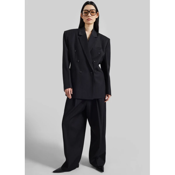 The Frankie Shop Helmond Double-Breasted Blazer - Black Multi Stripe - Oversized Minimalist Jackets in Multicolour - Shop at Luxury Shoes 