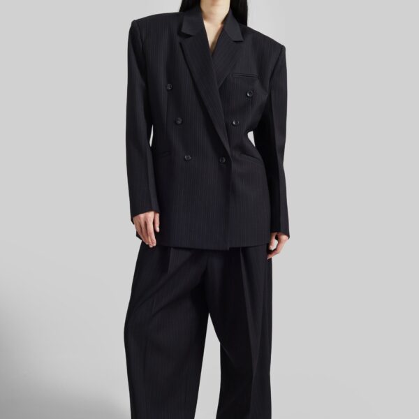 The Frankie Shop Helmond Double-Breasted Blazer – Black Multi Stripe, view 2