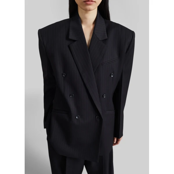 The Frankie Shop Helmond Double-Breasted Blazer - Black Multi Stripe - Oversized Minimalist Jackets in Multicolour - Shop at Luxury Shoes 