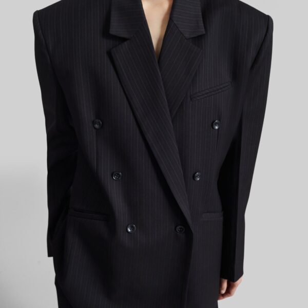 The Frankie Shop Helmond Double-Breasted Blazer – Black Multi Stripe, view 3