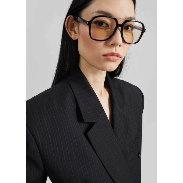 The Frankie Shop Helmond Double-Breasted Blazer - Black Multi Stripe - Oversized Minimalist Jackets in Multicolour - Shop at Luxury Shoes 