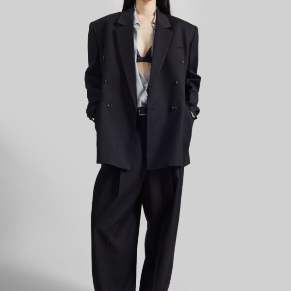 The Frankie Shop Helmond Double-Breasted Blazer – Black Multi Stripe, view 5