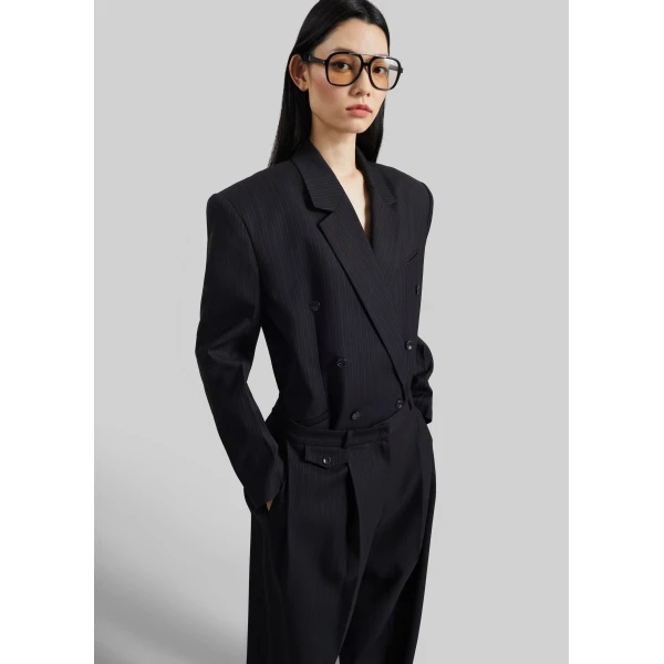 The Frankie Shop Helmond Double-Breasted Blazer - Black Multi Stripe - Oversized Minimalist Jackets in Multicolour - Shop at Luxury Shoes 
