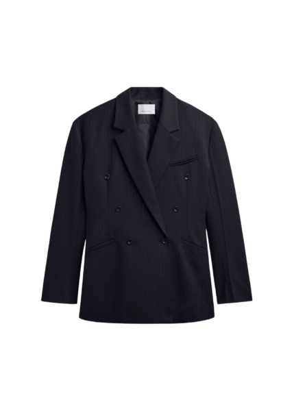 The Frankie Shop Helmond Double-Breasted Blazer - Black Multi Stripe - Oversized Minimalist Jackets in Multicolour - Shop at Luxury Shoes 