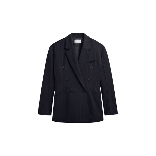 The Frankie Shop Helmond Double-Breasted Blazer - Black Multi Stripe - Oversized Minimalist Jackets in Multicolour - Shop at Luxury Shoes 
