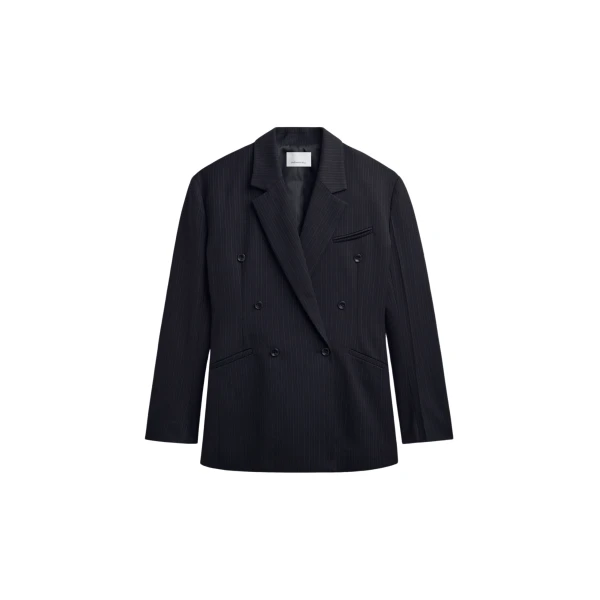 The Frankie Shop Helmond Double-Breasted Blazer - Black Multi Stripe - Oversized Minimalist Jackets in Multicolour - Shop at Luxury Shoes 