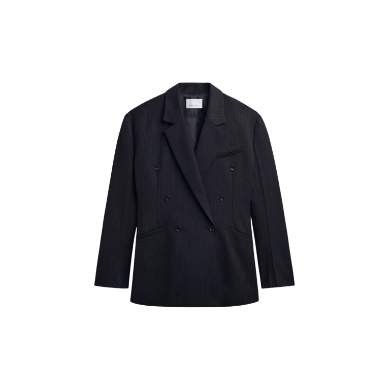 The Frankie Shop Helmond Double-Breasted Blazer - Black Multi Stripe - Oversized Minimalist Jackets in Multicolour - Shop at Luxury Shoes 