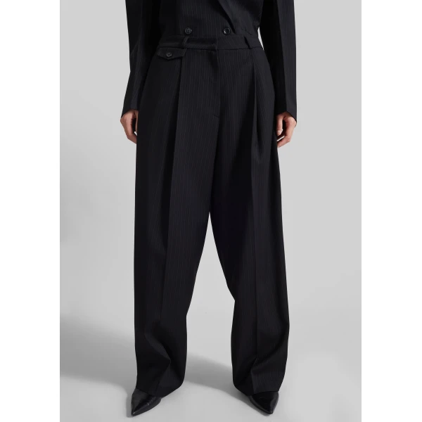 The Frankie Shop Helmond Pleated Trousers - Black Multi Stripe - Oversized Minimalist Pants in Multicolour - Shop at Luxury Shoes 