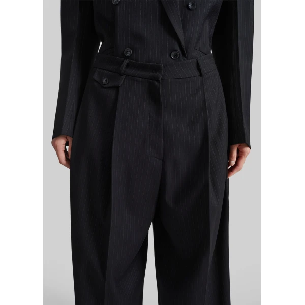 The Frankie Shop Helmond Pleated Trousers - Black Multi Stripe - Oversized Minimalist Pants in Multicolour - Shop at Luxury Shoes 