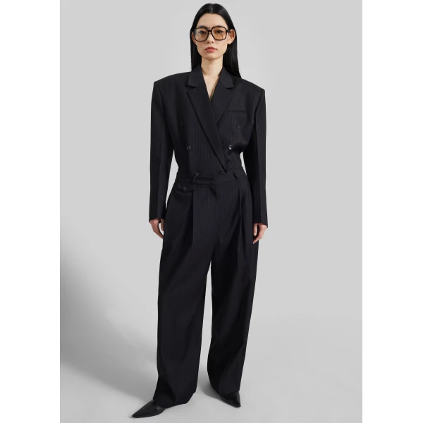 The Frankie Shop Helmond Pleated Trousers - Black Multi Stripe - Oversized Minimalist Pants in Multicolour - Shop at Luxury Shoes 