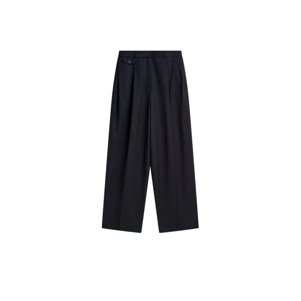 The Frankie Shop Helmond Pleated Trousers - Black Multi Stripe - Oversized Minimalist Pants in Multicolour - Shop at Luxury Shoes 