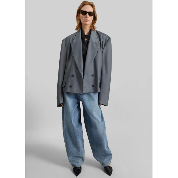 The Frankie Shop Helna Boxy Cropped Blazer - Grey - Oversized Minimalist Jackets in Grey - Shop at Luxury Shoes 