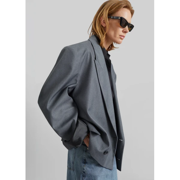 The Frankie Shop Helna Boxy Cropped Blazer - Grey - Oversized Minimalist Jackets in Grey - Shop at Luxury Shoes 