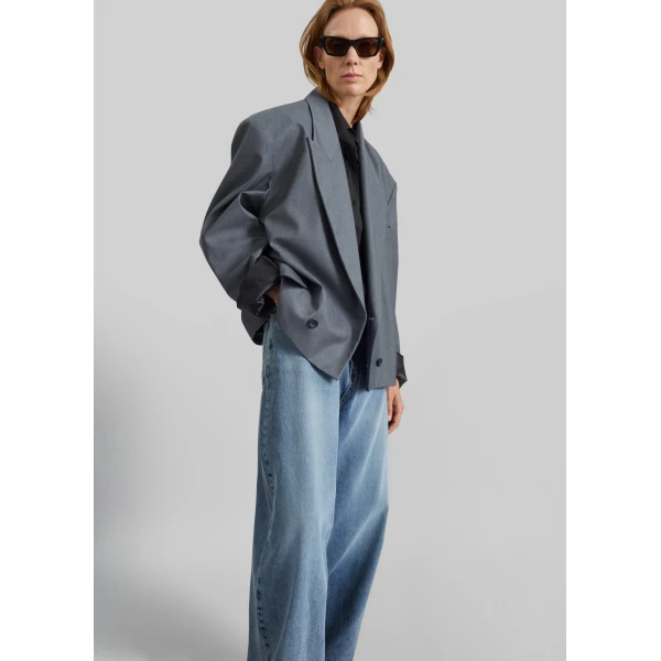 The Frankie Shop Helna Boxy Cropped Blazer - Grey - Oversized Minimalist Jackets in Grey - Shop at Luxury Shoes 