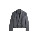 The Frankie Shop Helna Boxy Cropped Blazer - Grey - Oversized Minimalist Jackets in Grey - Shop at Luxury Shoes 