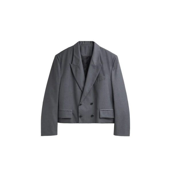 The Frankie Shop Helna Boxy Cropped Blazer - Grey - Oversized Minimalist Jackets in Grey - Shop at Luxury Shoes 