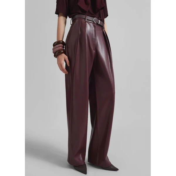 The Frankie Shop Helsinki Faux Leather Pants - Burgundy - Oversized Minimalist Pants in Red - Shop at Luxury Shoes 