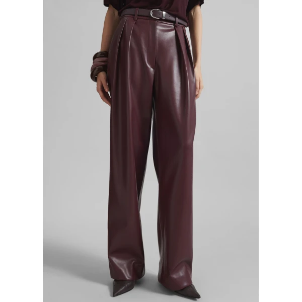 The Frankie Shop Helsinki Faux Leather Pants - Burgundy - Oversized Minimalist Pants in Red - Shop at Luxury Shoes 