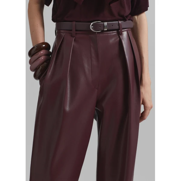The Frankie Shop Helsinki Faux Leather Pants - Burgundy - Oversized Minimalist Pants in Red - Shop at Luxury Shoes 