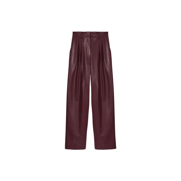 The Frankie Shop Helsinki Faux Leather Pants - Burgundy - Oversized Minimalist Pants in Red - Shop at Luxury Shoes 