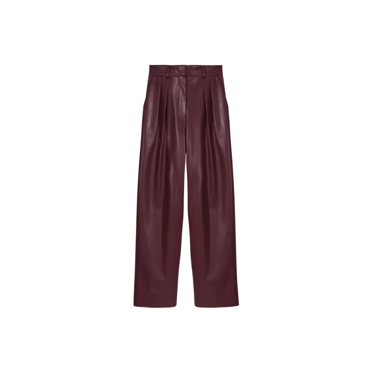 The Frankie Shop Helsinki Faux Leather Pants - Burgundy - Oversized Minimalist Pants in Red - Shop at Luxury Shoes 