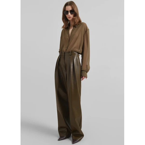 The Frankie Shop Helsinki Faux Leather Pants – Olive, view 3