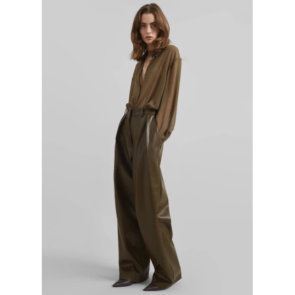 The Frankie Shop Helsinki Faux Leather Pants – Olive, view 4