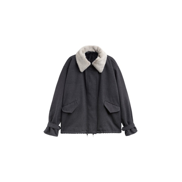 The Frankie Shop Hemavan Faux Fur Lined Jacket - Dark Grey - Oversized Minimalist Jackets in Grey - Shop at Luxury Shoes 
