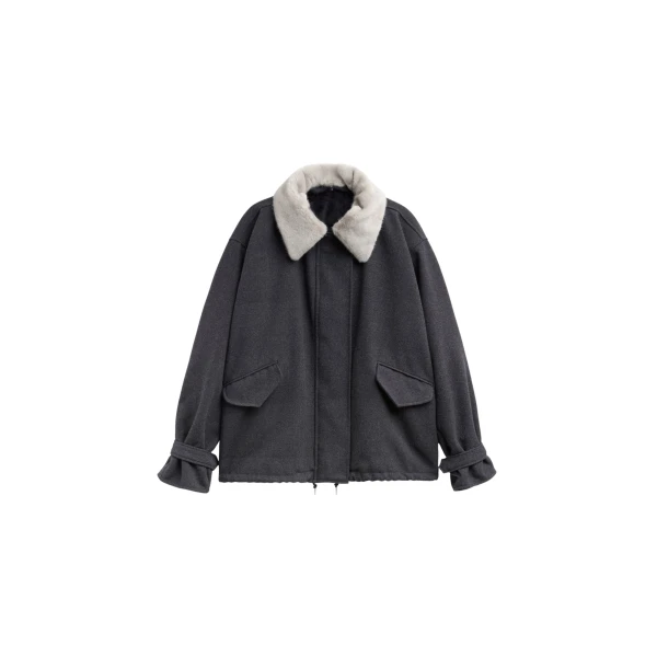 The Frankie Shop Hemavan Faux Fur Lined Jacket - Dark Grey - Oversized Minimalist Jackets in Grey - Shop at Luxury Shoes 