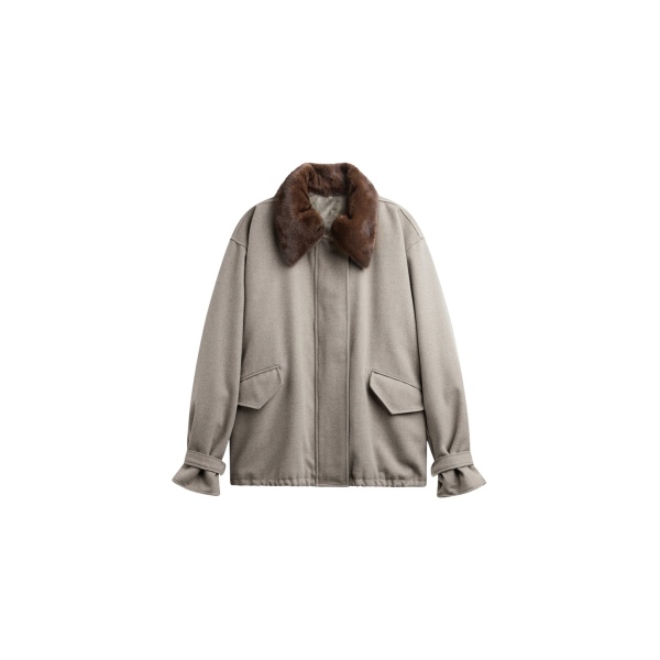 The Frankie Shop Hemavan Faux Fur Lined Jacket - Taupe - Oversized Minimalist Jackets in Beige - Shop at Luxury Shoes 