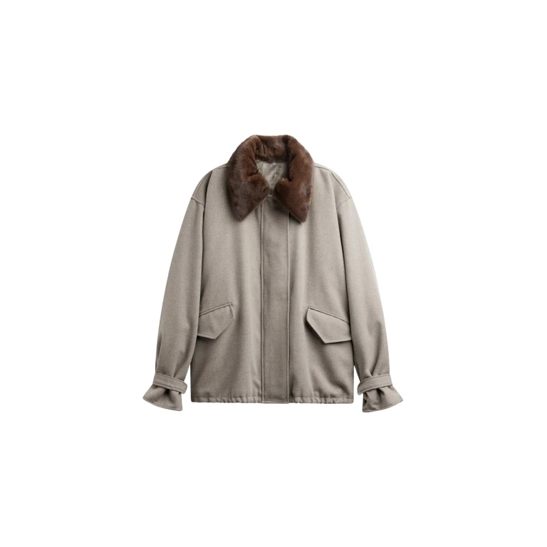 The Frankie Shop Hemavan Faux Fur Lined Jacket - Taupe - Oversized Minimalist Jackets in Beige - Shop at Luxury Shoes 