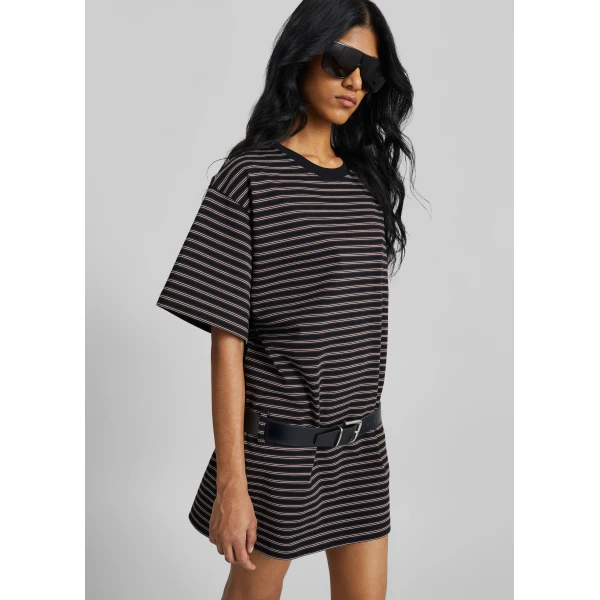The Frankie Shop Hemse T-Shirt Dress - Black Multi Stripe - Oversized Minimalist Dresses in Multicolour - Shop at Luxury Shoes 