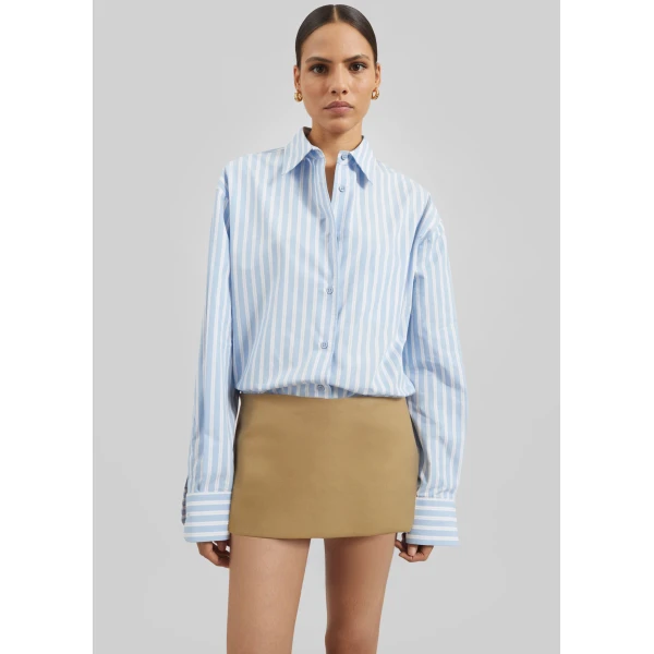 The Frankie Shop Hera Cotton Mini Skirt - Camel - Oversized Minimalist Skirts in Beige - Shop at Luxury Shoes 