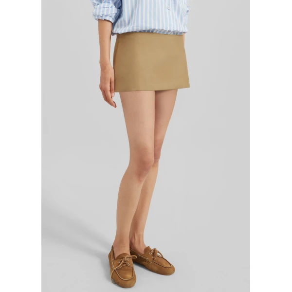 The Frankie Shop Hera Cotton Mini Skirt - Camel - Oversized Minimalist Skirts in Beige - Shop at Luxury Shoes 