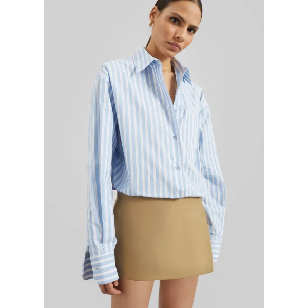 The Frankie Shop Hera Cotton Mini Skirt - Camel - Oversized Minimalist Skirts in Beige - Shop at Luxury Shoes 