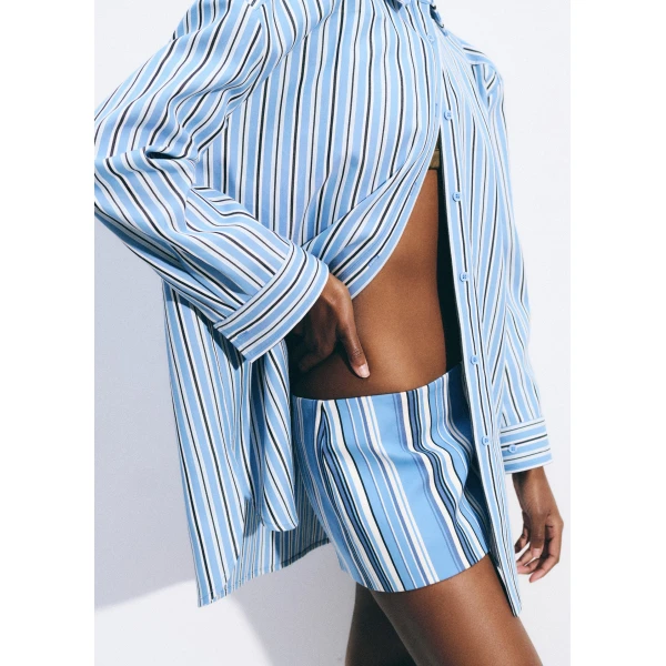 The Frankie Shop Hera Mini Skirt - Blue Multi Stripe - Oversized Minimalist Skirts in Multicolour - Shop at Luxury Shoes 