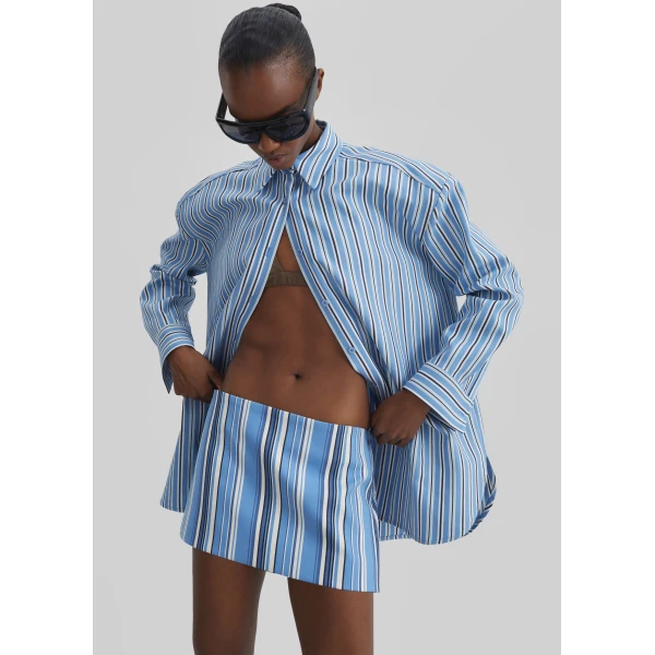 The Frankie Shop Hera Mini Skirt - Blue Multi Stripe - Oversized Minimalist Skirts in Multicolour - Shop at Luxury Shoes 