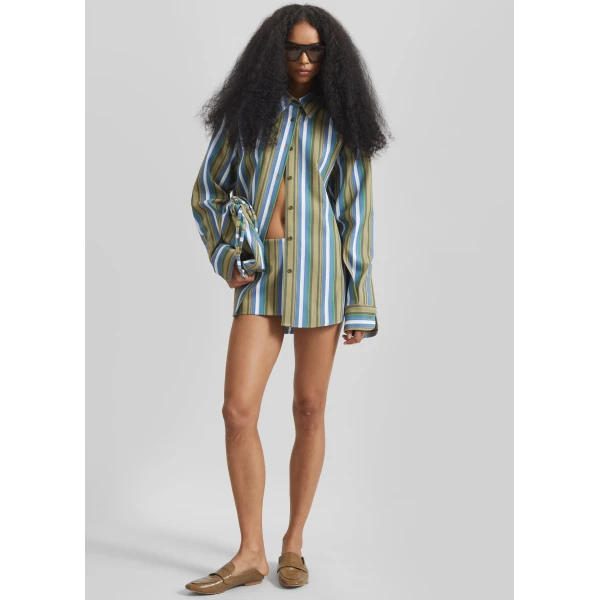 The Frankie Shop Hera Mini Skirt - Green Multi Stripe - Oversized Minimalist Skirts in Multicolour - Shop at Luxury Shoes 