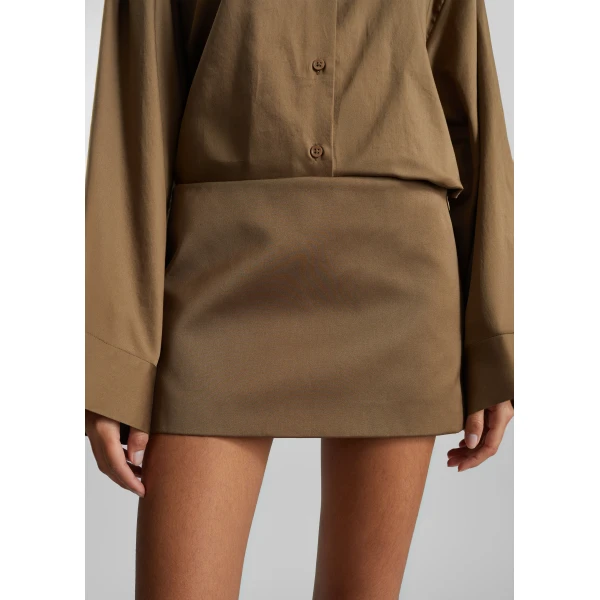 The Frankie Shop Hera Satin Mini Skirt - Brown - Oversized Minimalist Skirts in Beige - Shop at Luxury Shoes 