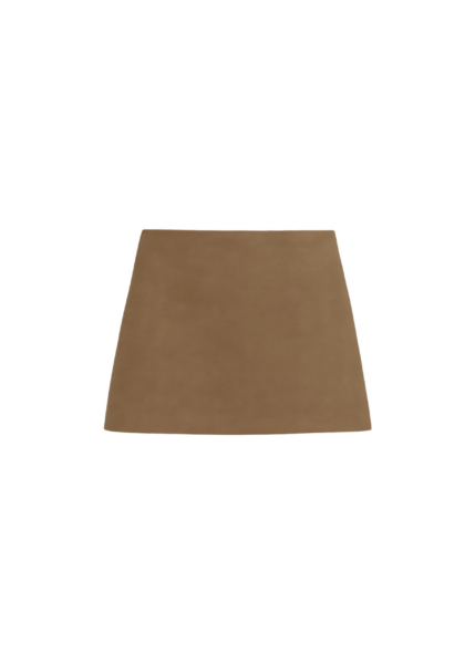 The Frankie Shop Hera Satin Mini Skirt - Brown - Oversized Minimalist Skirts in Beige - Shop at Luxury Shoes 