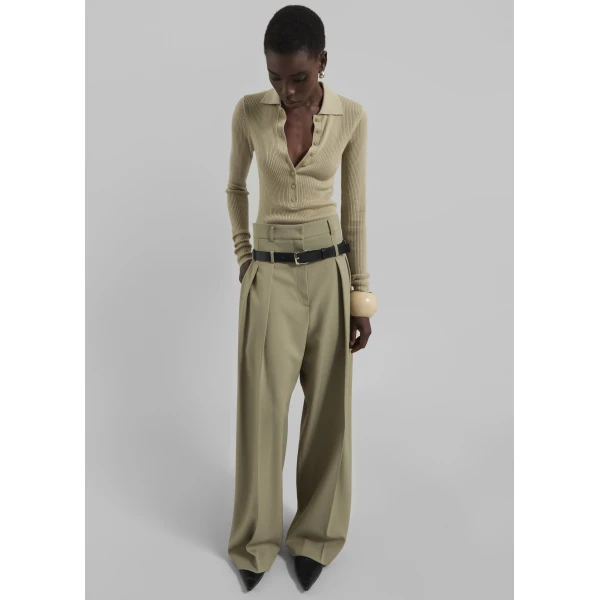 The Frankie Shop Hobart Double Belt Loop Trousers – Pale Olive, view 2