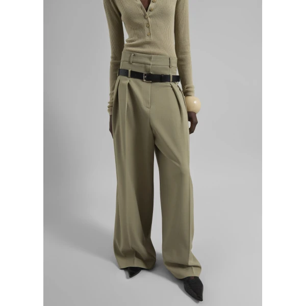 The Frankie Shop Hobart Double Belt Loop Trousers – Pale Olive, view 4
