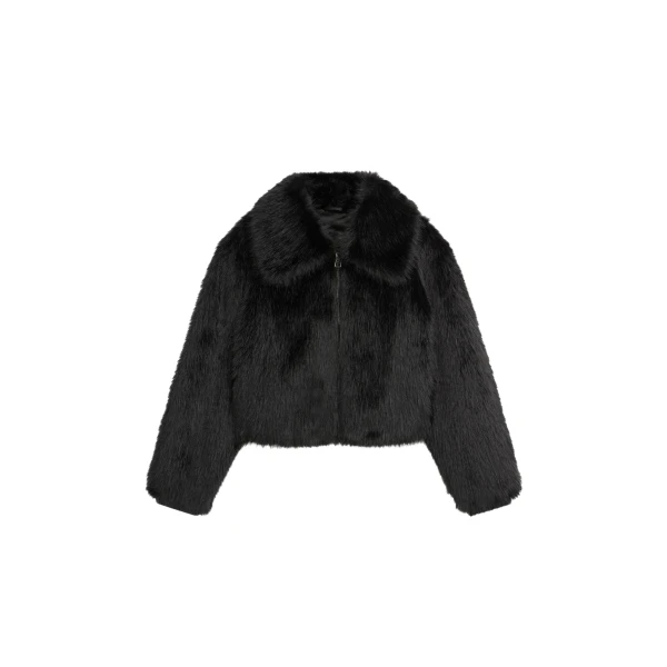 The Frankie Shop Hope Faux Fur Jacket - Black - Oversized Minimalist Jackets in Black - Shop at Luxury Shoes 