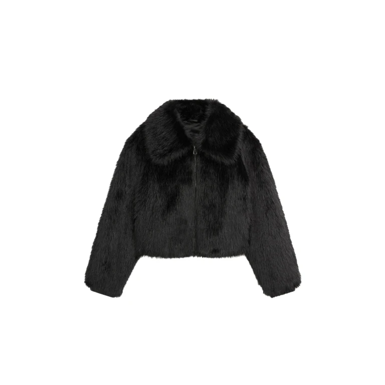 The Frankie Shop Hope Faux Fur Jacket - Black - Oversized Minimalist Jackets in Black - Shop at Luxury Shoes 