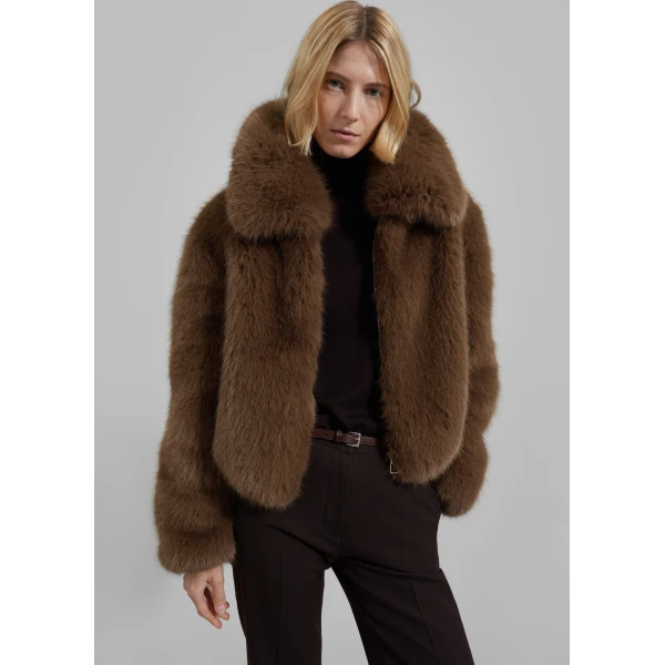 The Frankie Shop Hope Faux Fur Jacket - Camel - Oversized Minimalist Jackets in Beige - Shop at Luxury Shoes 