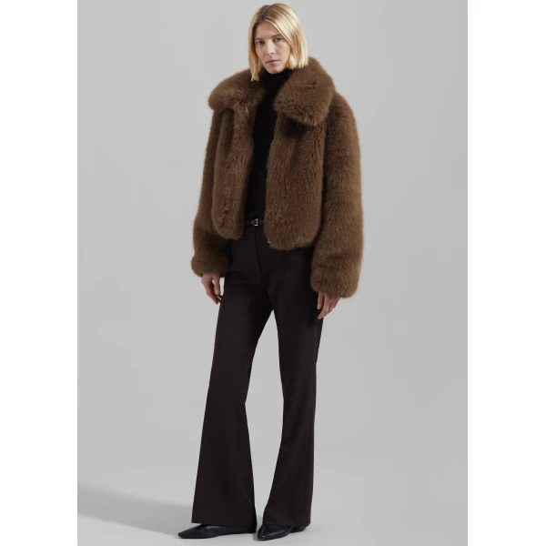 The Frankie Shop Hope Faux Fur Jacket - Camel - Oversized Minimalist Jackets in Beige - Shop at Luxury Shoes 