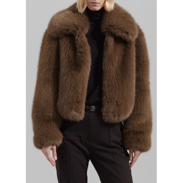 The Frankie Shop Hope Faux Fur Jacket - Camel - Oversized Minimalist Jackets in Beige - Shop at Luxury Shoes 