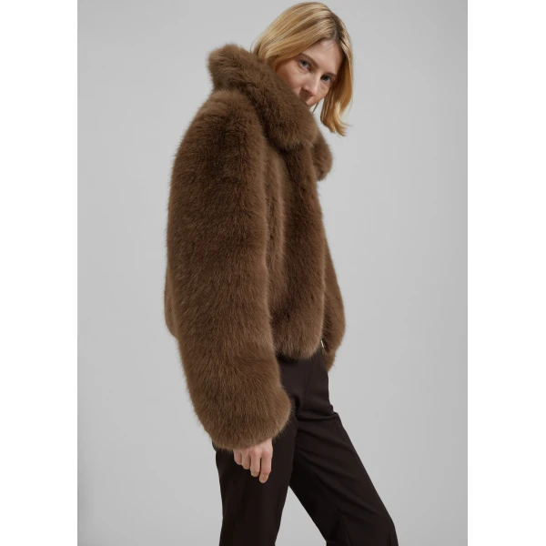 The Frankie Shop Hope Faux Fur Jacket - Camel - Oversized Minimalist Jackets in Beige - Shop at Luxury Shoes 