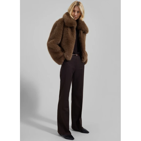 The Frankie Shop Hope Faux Fur Jacket - Camel - Oversized Minimalist Jackets in Beige - Shop at Luxury Shoes 