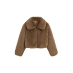 The Frankie Shop Hope Faux Fur Jacket - Camel - Oversized Minimalist Jackets in Beige - Shop at Luxury Shoes 